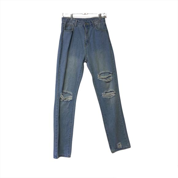 SHEIN Mom Jeans Women's High Waisted Distress Light Wash Size Small - Picture 1 of 11